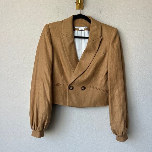 Veronica Beard Milani Cropped Linen Blazer Jacket in Camel Size 6 - Picture 3 of 7